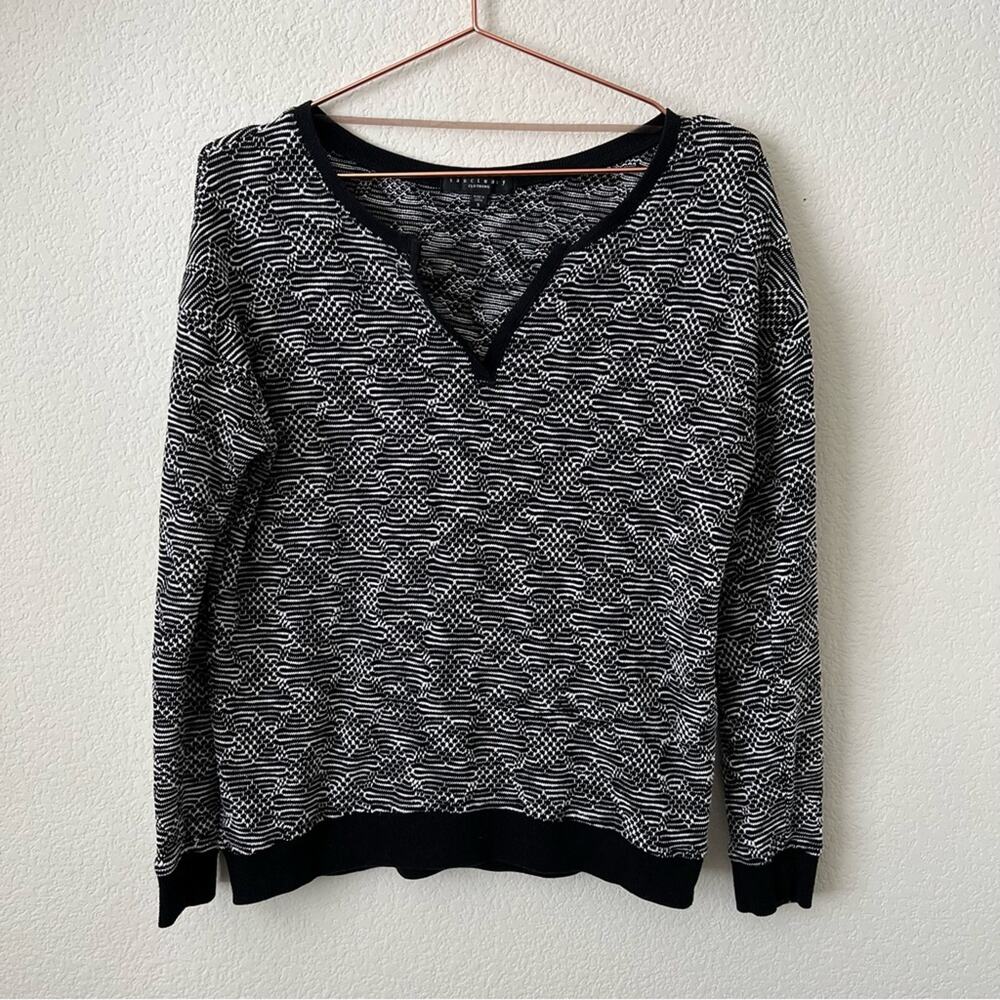 Sanctuary black white marled knit sweater split notch neck long sleeve